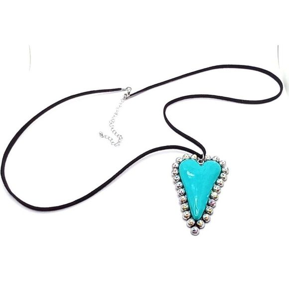 Large Artisan‎ Heart Pendant Rhinestones Silver Tone Statement 20" Long Necklace - Picture 4 of 7